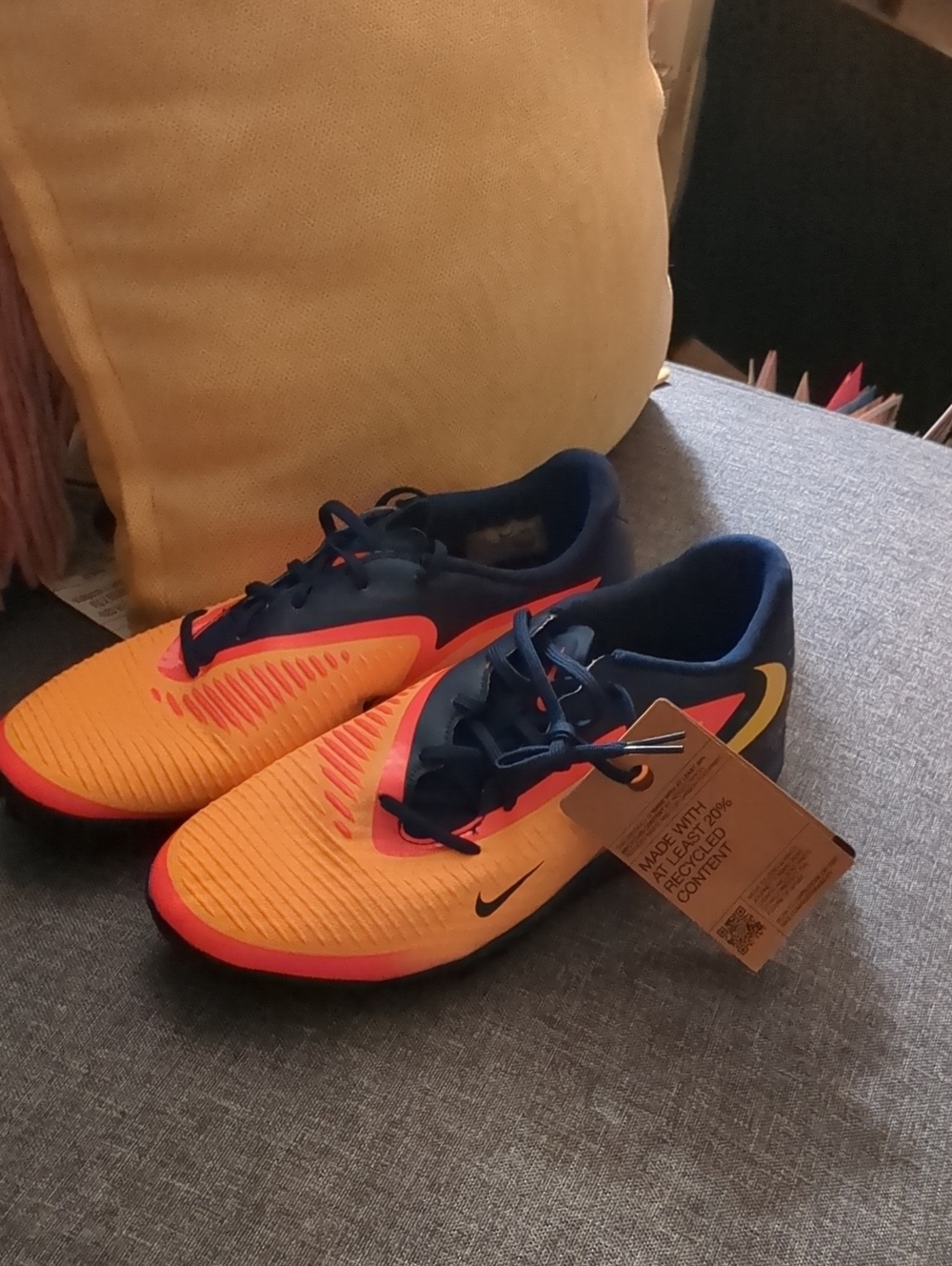 Nike Phantom Futsal Orange and Navy Performance Sneakers Academy Turf - 9.5W/8M